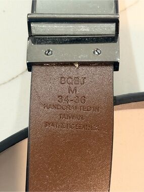 Men’s Guess Faux Black Leather Belt with Silver-Tone Buckle -34/36